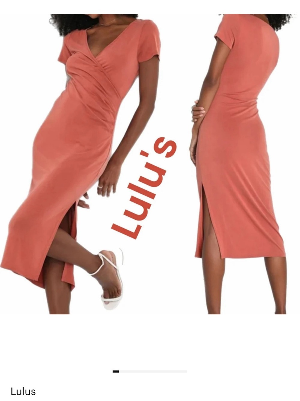 Lulu's Womens Cutest Moments Rusty Rose Short Sleeve Surplice Midi Dress Sz XL